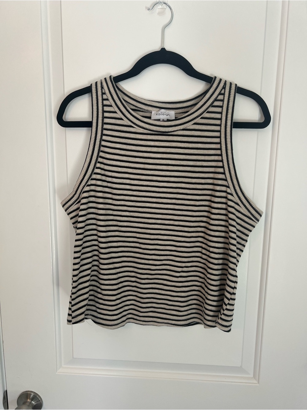Kaileigh Black & Cream Striped Ribbed Tank